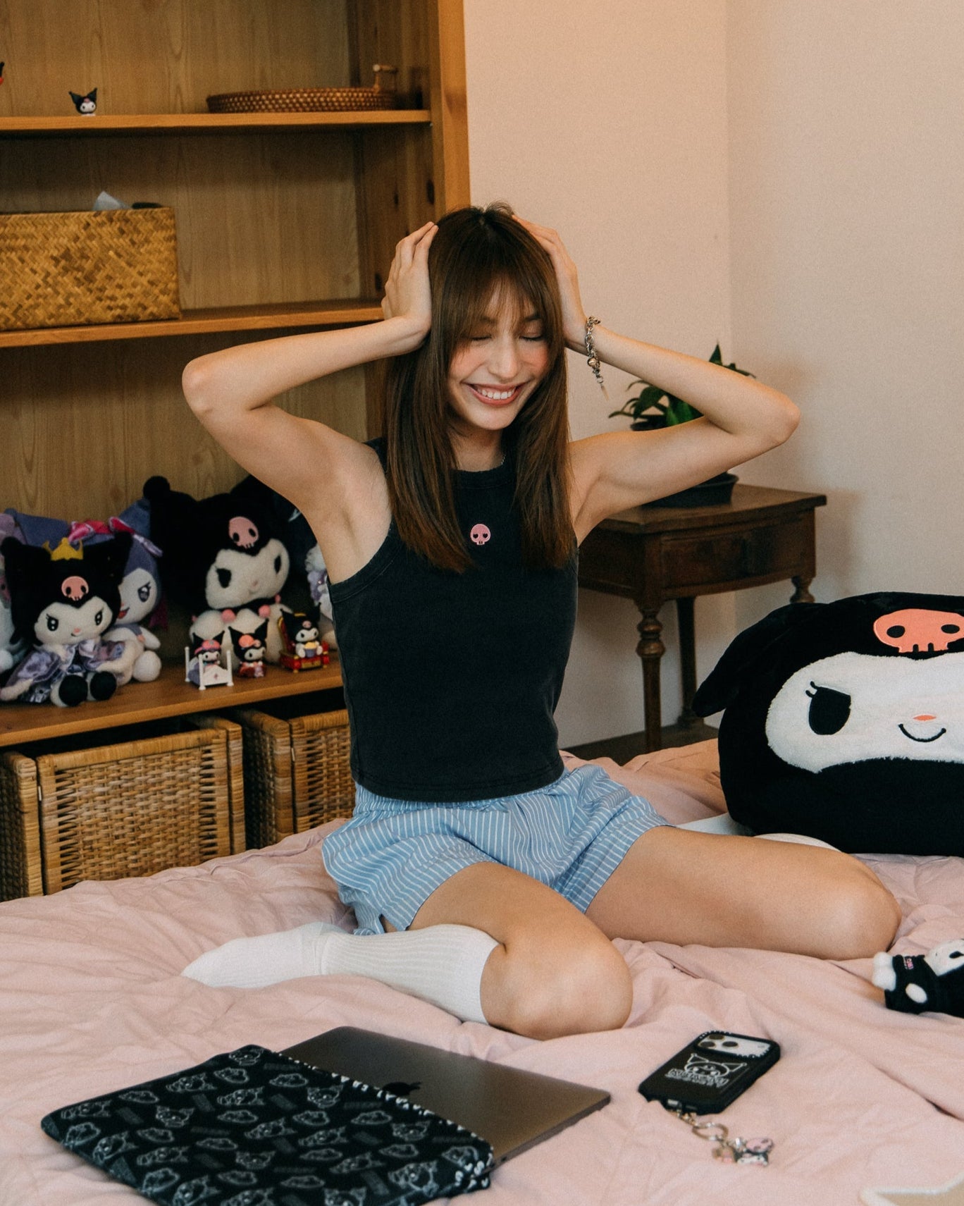 GROCERY | KUROMI EMBROIDERY LOGO WASHED RIBBED TANK TOP/ BLACK - GROGROCERY