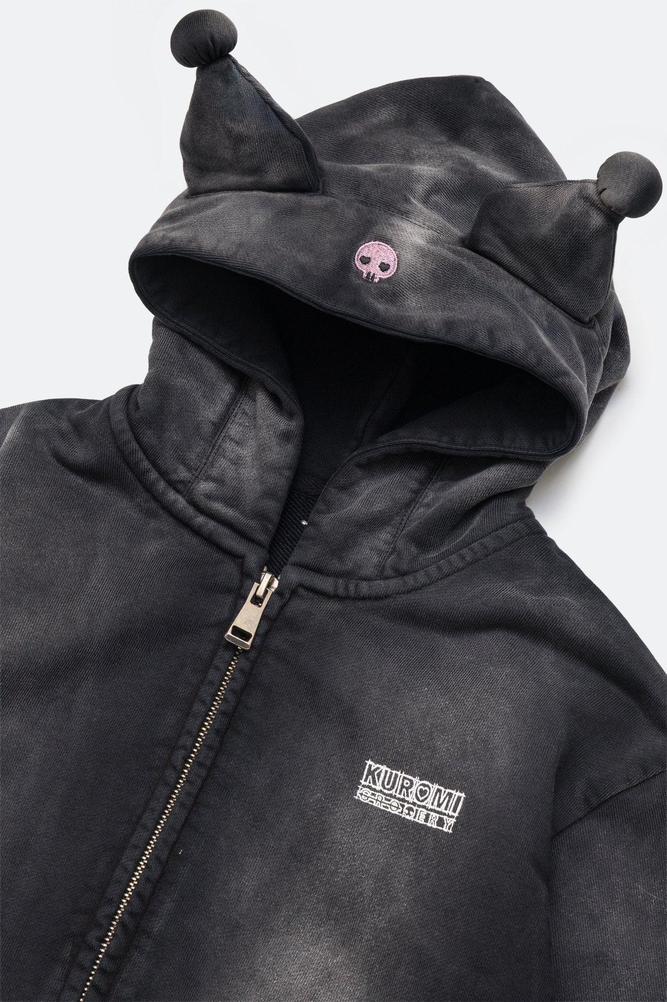GROCERY | KUROMI KIDS SKETCH KUROMI WASHED GRAPHIC ZIP UP HOODIE/ WASHED BLACK - GROGROCERY