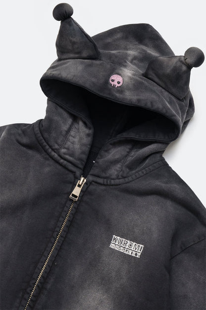 GROCERY | KUROMI KIDS SKETCH KUROMI WASHED GRAPHIC ZIP UP HOODIE/ WASHED BLACK - GROGROCERY