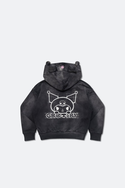 GROCERY | KUROMI KIDS SKETCH KUROMI WASHED GRAPHIC ZIP UP HOODIE/ WASHED BLACK - GROGROCERY