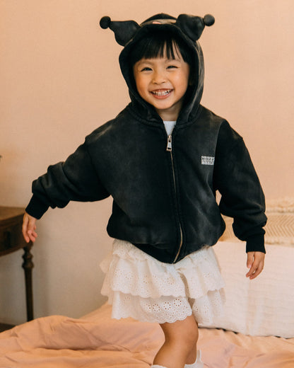 GROCERY | KUROMI KIDS SKETCH KUROMI WASHED GRAPHIC ZIP UP HOODIE/ WASHED BLACK - GROGROCERY