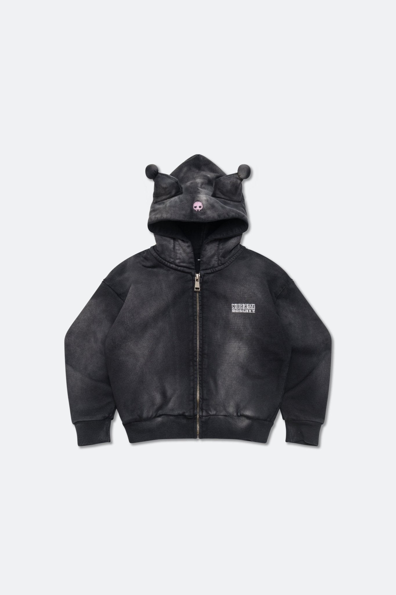 GROCERY | KUROMI KIDS SKETCH KUROMI WASHED GRAPHIC ZIP UP HOODIE/ WASHED BLACK - GROGROCERY