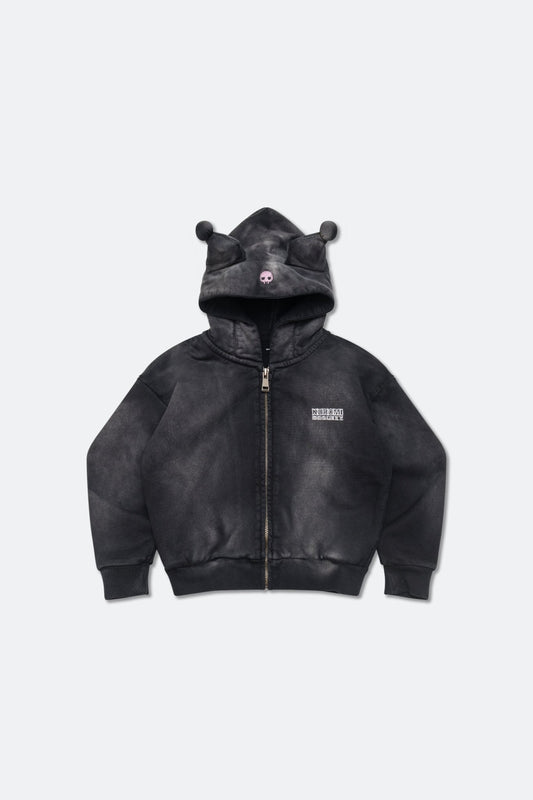 GROCERY | KUROMI KIDS SKETCH KUROMI WASHED GRAPHIC ZIP UP HOODIE/ WASHED BLACK - GROGROCERY
