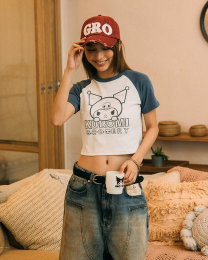 GROCERY | KUROMI RAGLAN BABY TEE/ WHITE & PURPLE - GROGROCERY