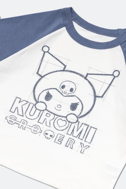 GROCERY | KUROMI RAGLAN BABY TEE/ WHITE & PURPLE - GROGROCERY