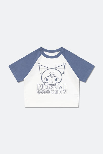 GROCERY | KUROMI RAGLAN BABY TEE/ WHITE & PURPLE - GROGROCERY