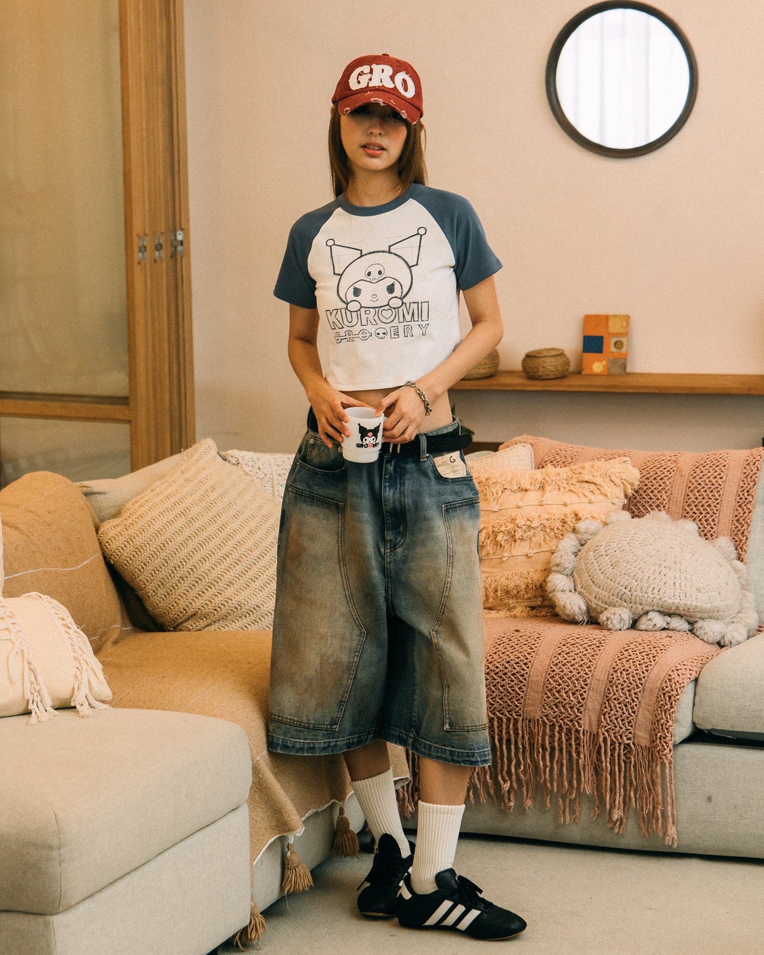 GROCERY | KUROMI RAGLAN BABY TEE/ WHITE & PURPLE - GROGROCERY