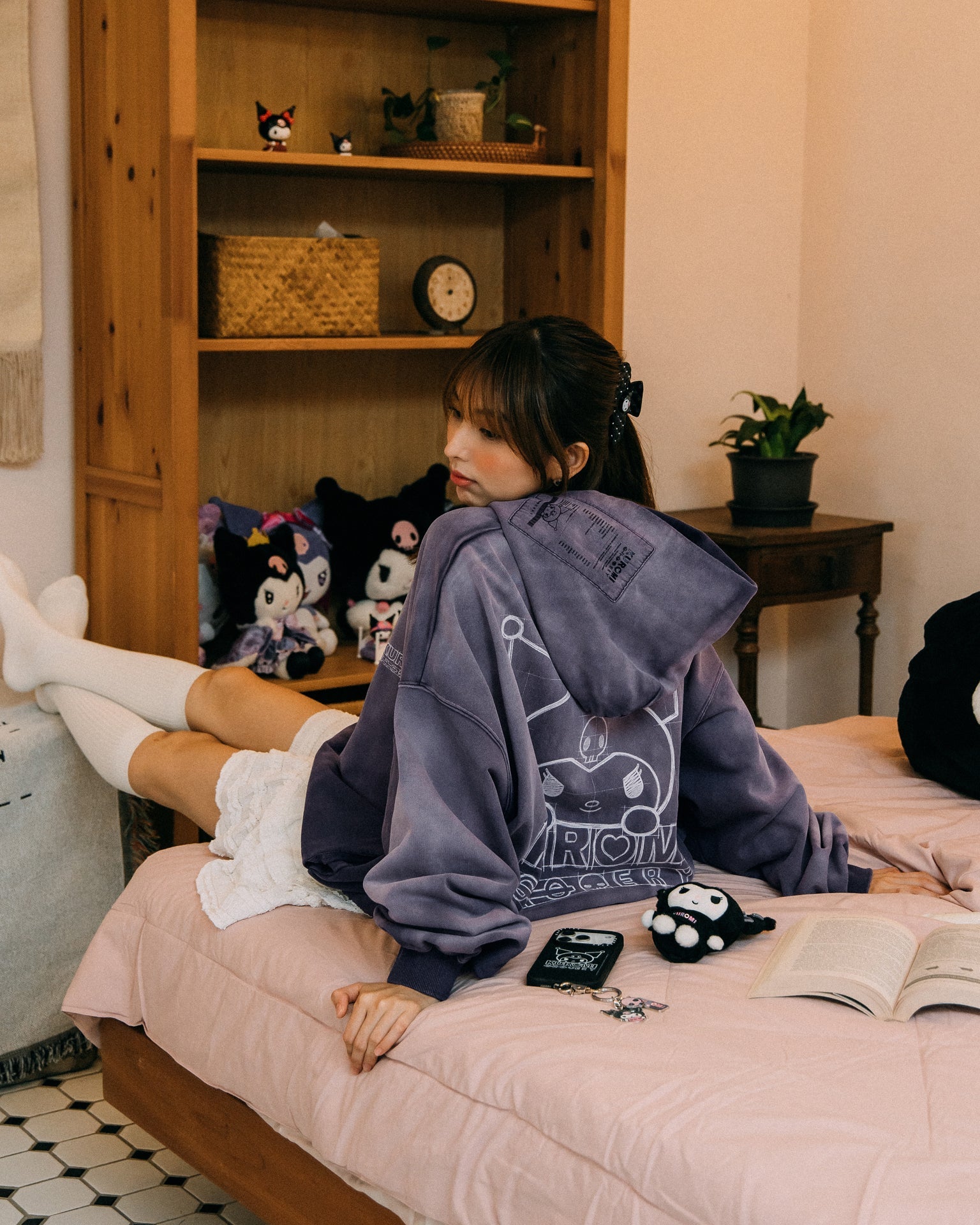 GROCERY | KUROMI SKETCH KUROMI WASHED GRAPHIC HOODIE/ WASHED PURPLE - GROGROCERY