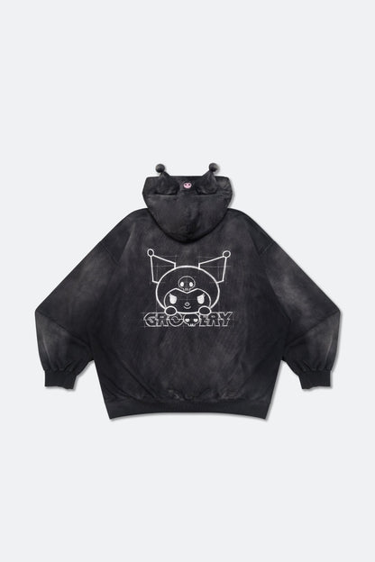 GROCERY | KUROMI SKETCH KUROMI WASHED GRAPHIC ZIP UP HOODIE/ WASHED BLACK - GROGROCERY