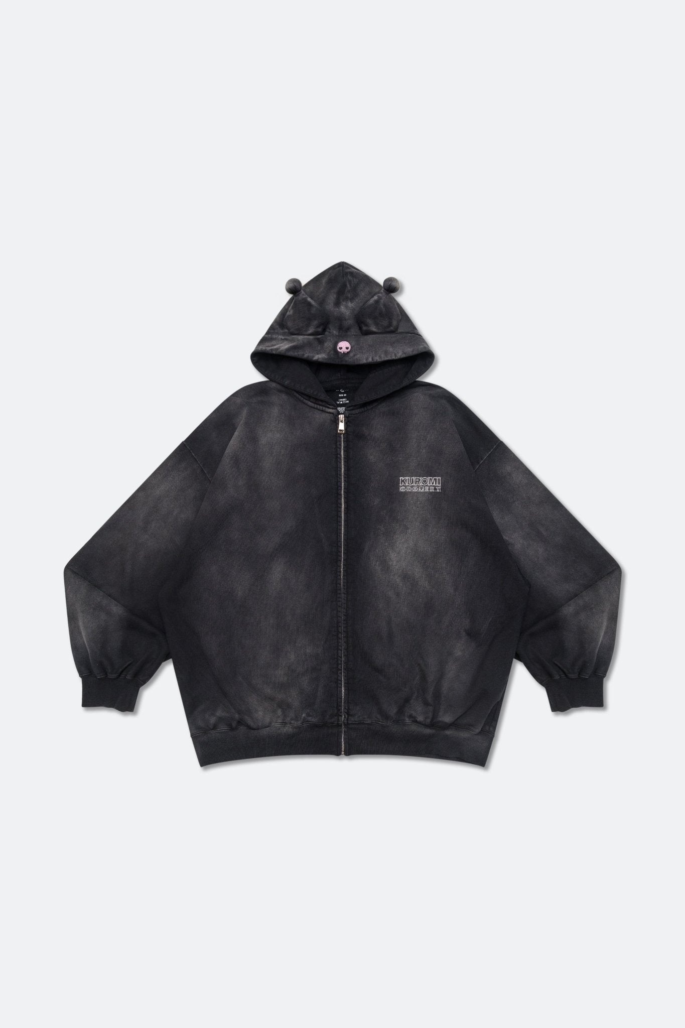 GROCERY | KUROMI SKETCH KUROMI WASHED GRAPHIC ZIP UP HOODIE/ WASHED BLACK - GROGROCERY
