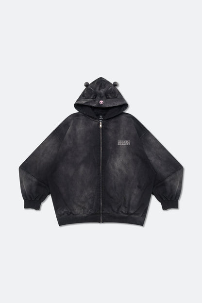 GROCERY | KUROMI SKETCH KUROMI WASHED GRAPHIC ZIP UP HOODIE/ WASHED BLACK - GROGROCERY