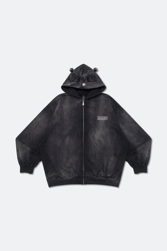 GROCERY | KUROMI SKETCH KUROMI WASHED GRAPHIC ZIP UP HOODIE/ WASHED BLACK - GROGROCERY