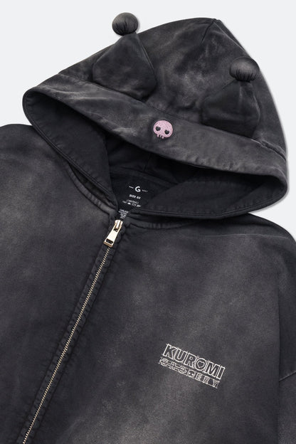 GROCERY | KUROMI SKETCH KUROMI WASHED GRAPHIC ZIP UP HOODIE/ WASHED BLACK - GROGROCERY