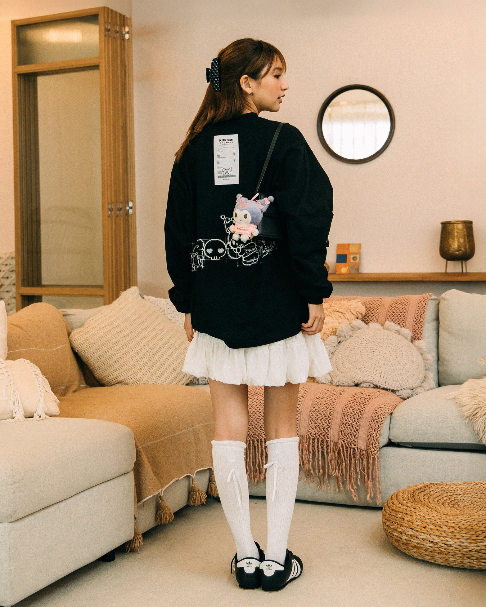 GROCERY | KUROMI SKETCH LOGO INVOICE LONG TOP/ BLACK - GROGROCERY