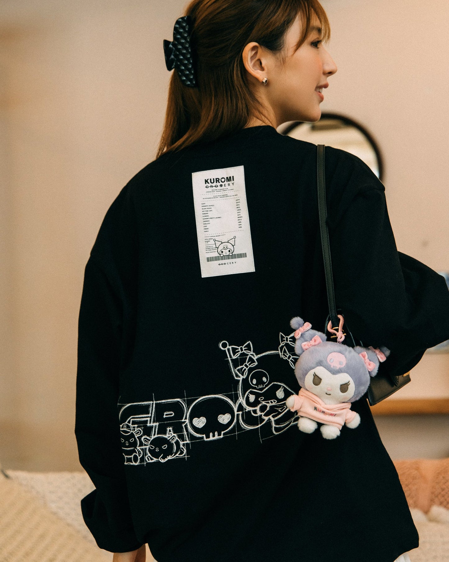 GROCERY | KUROMI SKETCH LOGO INVOICE LONG TOP/ BLACK - GROGROCERY