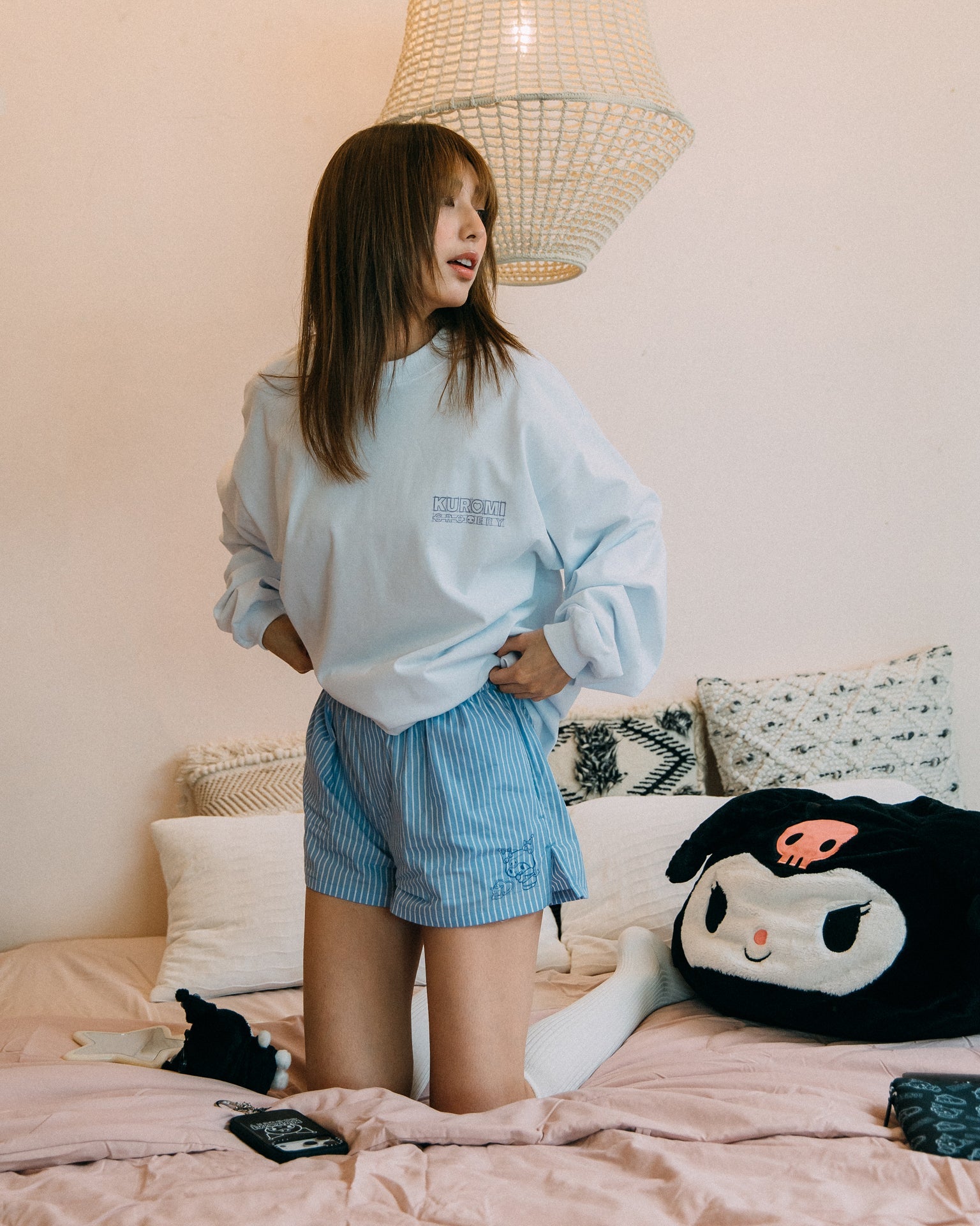 ⁠GROCERY | KUROMI STRIPE BOXER SHORTS/ BLUE - GROGROCERY