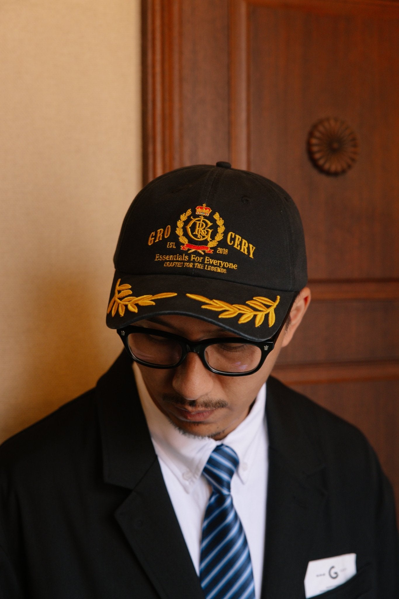 GROCERY LIGHT WASHED COLLEGE OAK LEAVES EMBROIDERY CAP/ BLACK - GROGROCERY