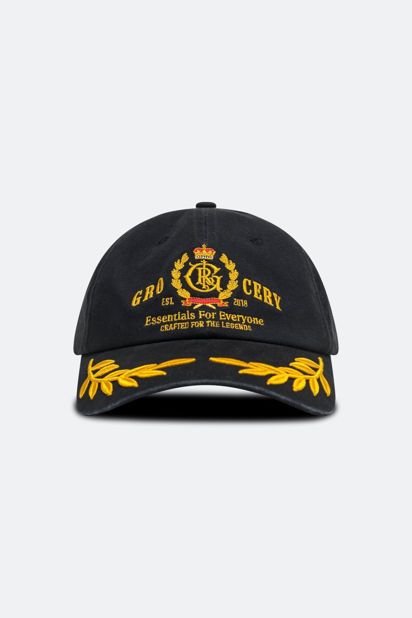 GROCERY LIGHT WASHED COLLEGE OAK LEAVES EMBROIDERY CAP/ BLACK - GROGROCERY