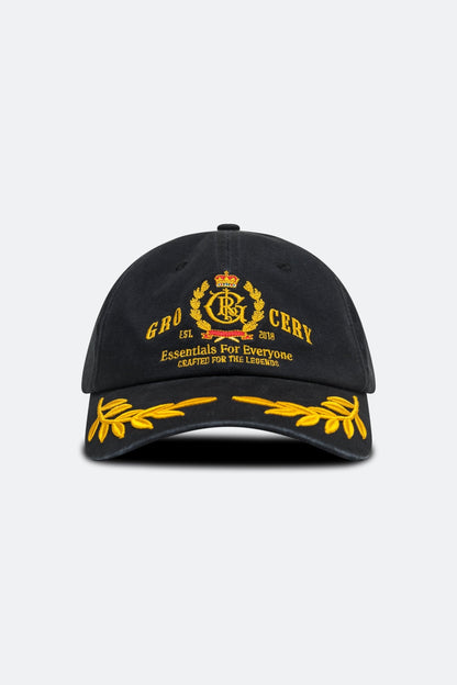 GROCERY LIGHT WASHED COLLEGE OAK LEAVES EMBROIDERY CAP/ BLACK - GROGROCERY