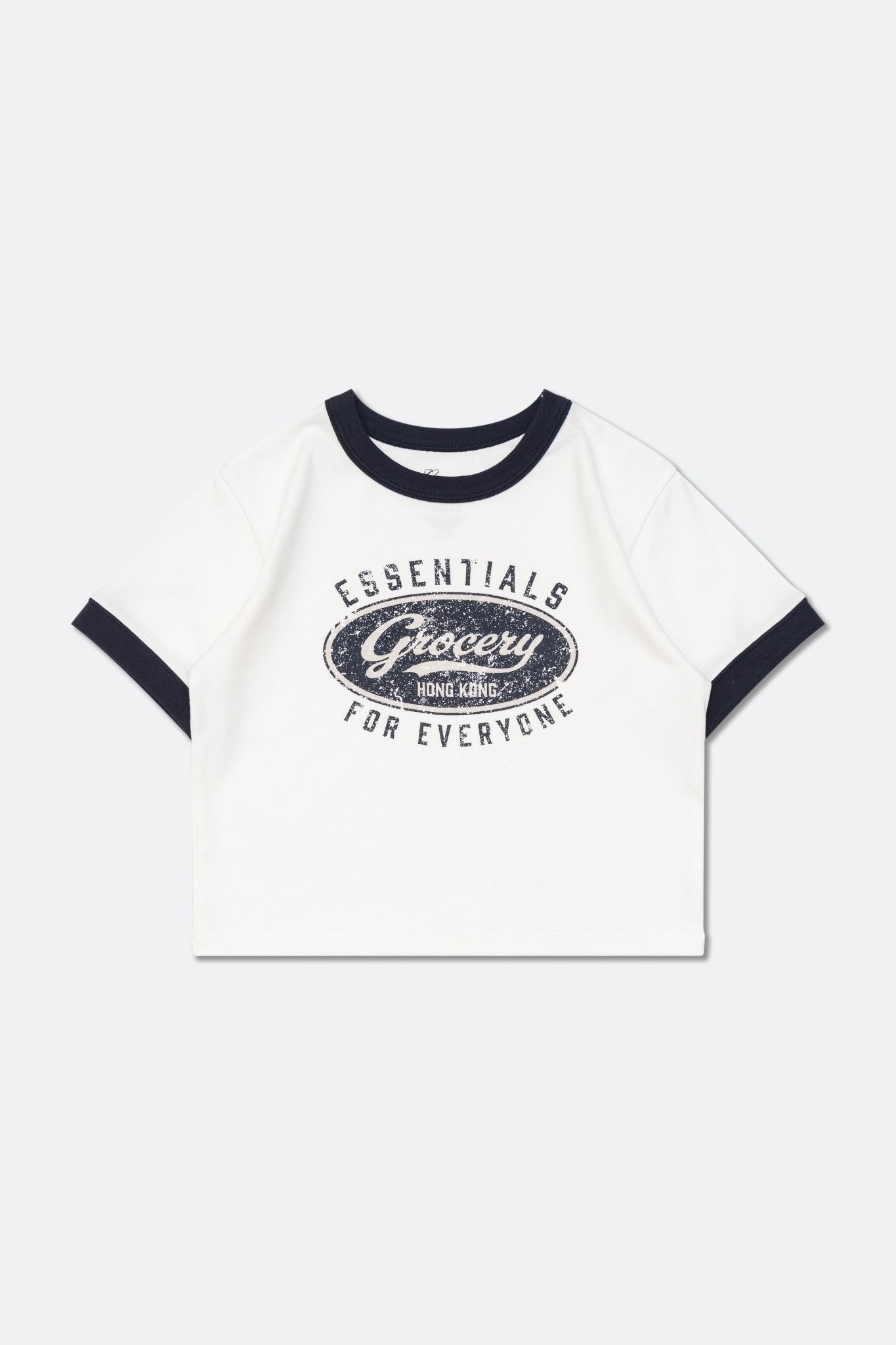 GROCERY LOGO CROPPED RINGER TEE/ WHITE - GROGROCERY