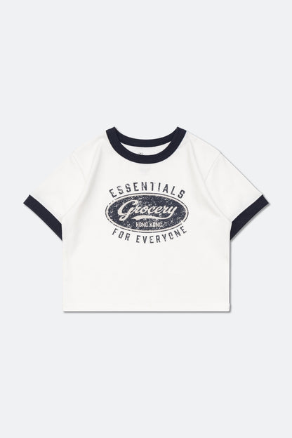 GROCERY LOGO CROPPED RINGER TEE/ WHITE - GROGROCERY