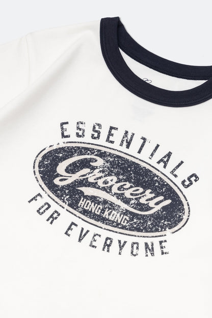 GROCERY LOGO CROPPED RINGER TEE/ WHITE - GROGROCERY