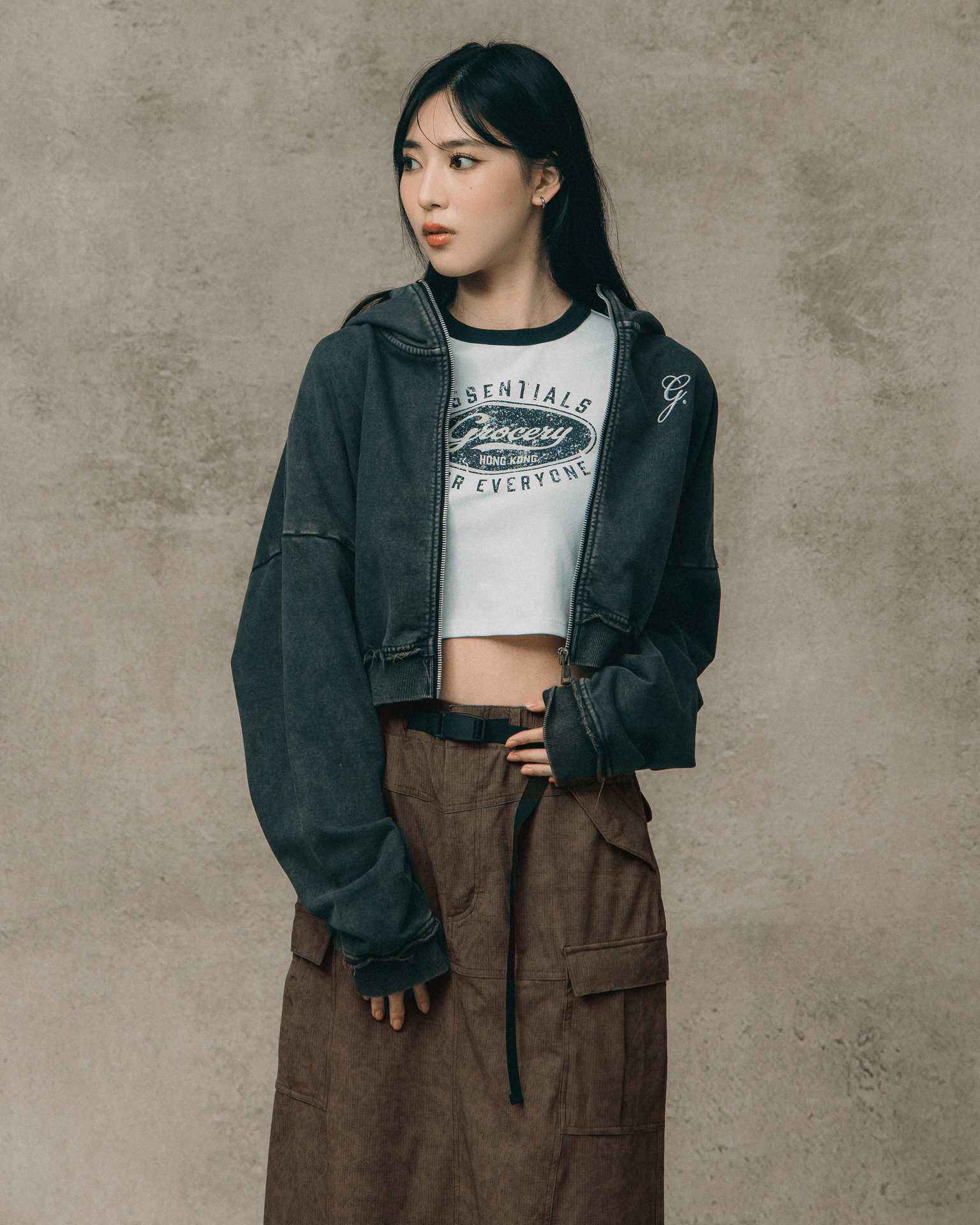 GROCERY LOGO CROPPED RINGER TEE/ WHITE - GROGROCERY