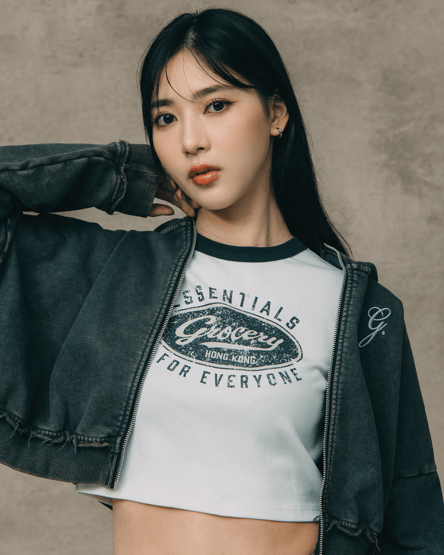 GROCERY LOGO CROPPED RINGER TEE/ WHITE - GROGROCERY