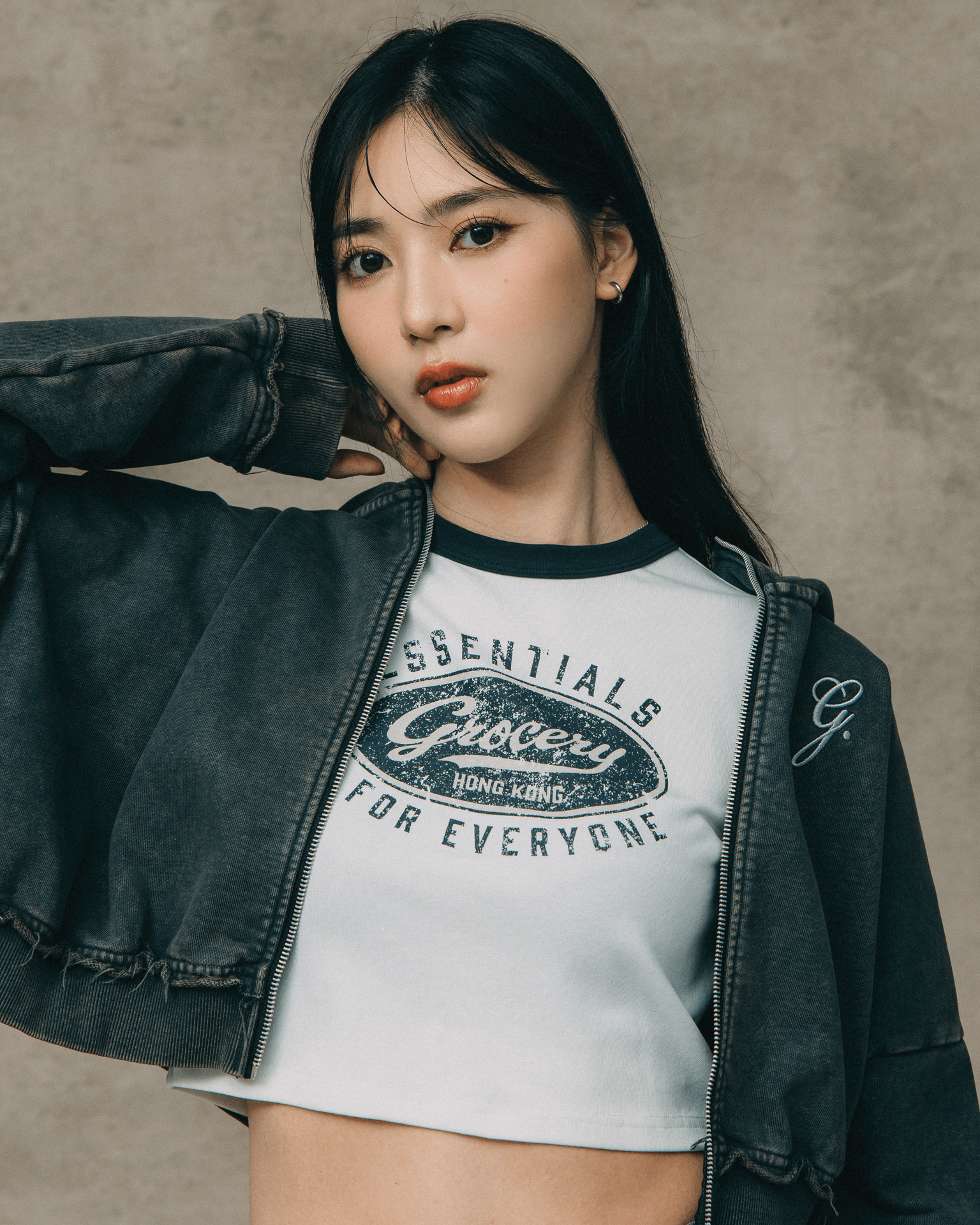 GROCERY LOGO CROPPED RINGER TEE/ WHITE - GROGROCERY