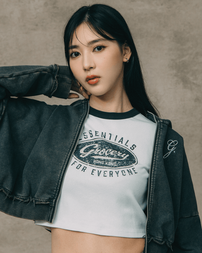 GROCERY LOGO CROPPED RINGER TEE/ WHITE - GROGROCERY