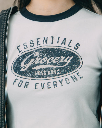GROCERY LOGO CROPPED RINGER TEE/ WHITE - GROGROCERY