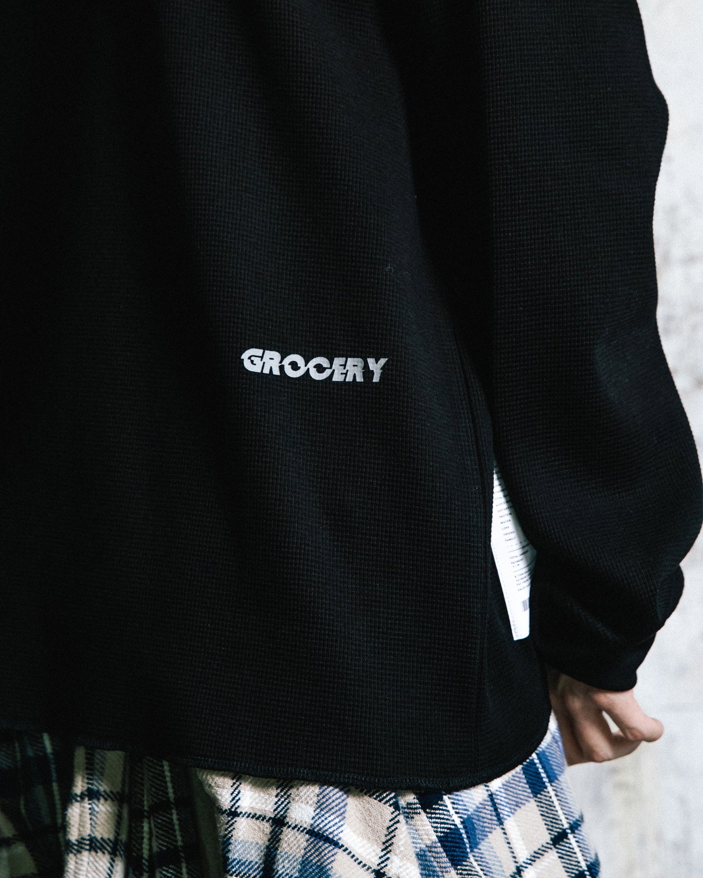 GROCERY LOGO WAFFLE LONG TOP/ BLACK - GROGROCERY