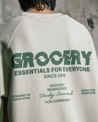 GROCERY LOGO WAFFLE LONG TOP/ NATURAL - GROGROCERY