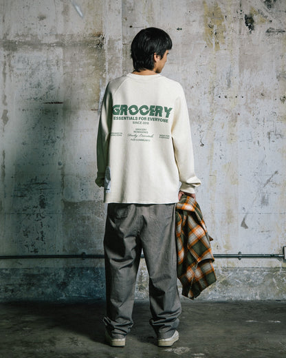 GROCERY LOGO WAFFLE LONG TOP/ NATURAL - GROGROCERY
