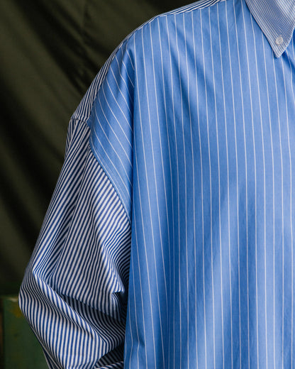 GROCERY MIX STRIPE PANEL OVERSIZED SHIRT/ BLUE & GREY - GROGROCERY