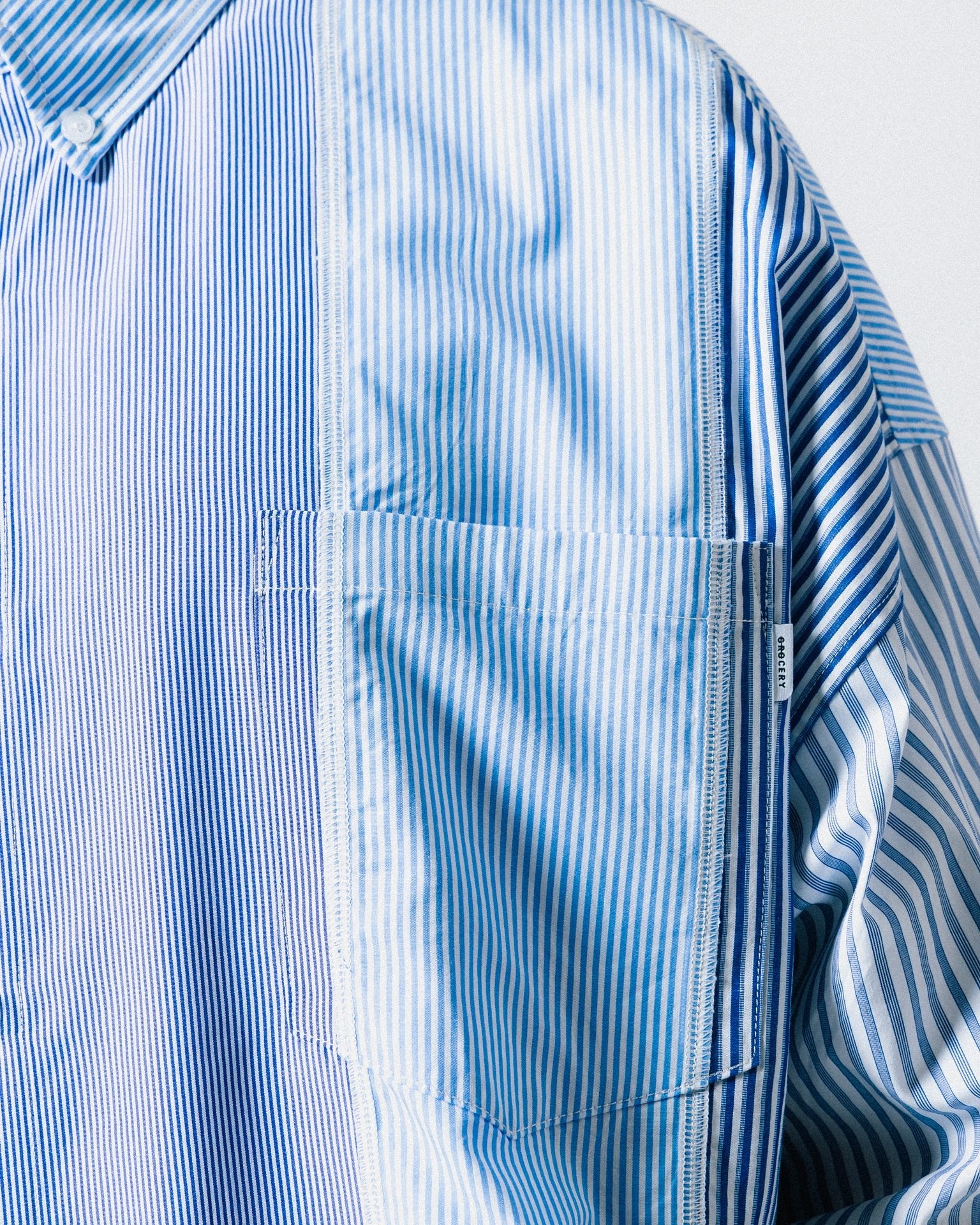 GROCERY MULTI STRIPE PANEL POCKET SHIRT/ BLUE - GROGROCERY
