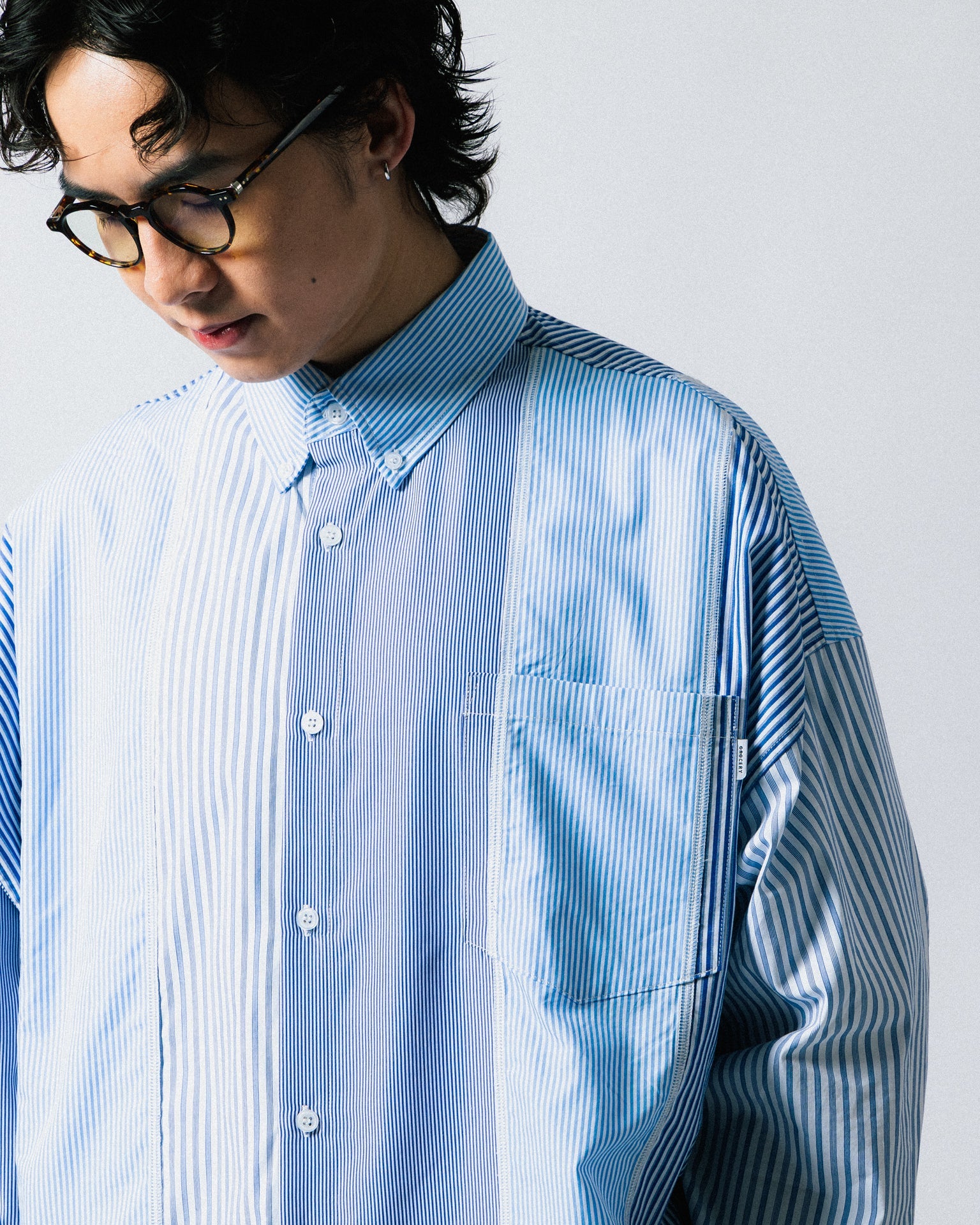 GROCERY MULTI STRIPE PANEL POCKET SHIRT/ BLUE - GROGROCERY
