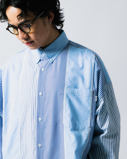 GROCERY MULTI STRIPE PANEL POCKET SHIRT/ BLUE - GROGROCERY