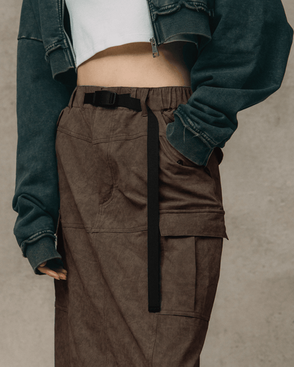 GROCERY NYLON MULTI POCKET CARGO SKIRT/ BROWN - GROGROCERY