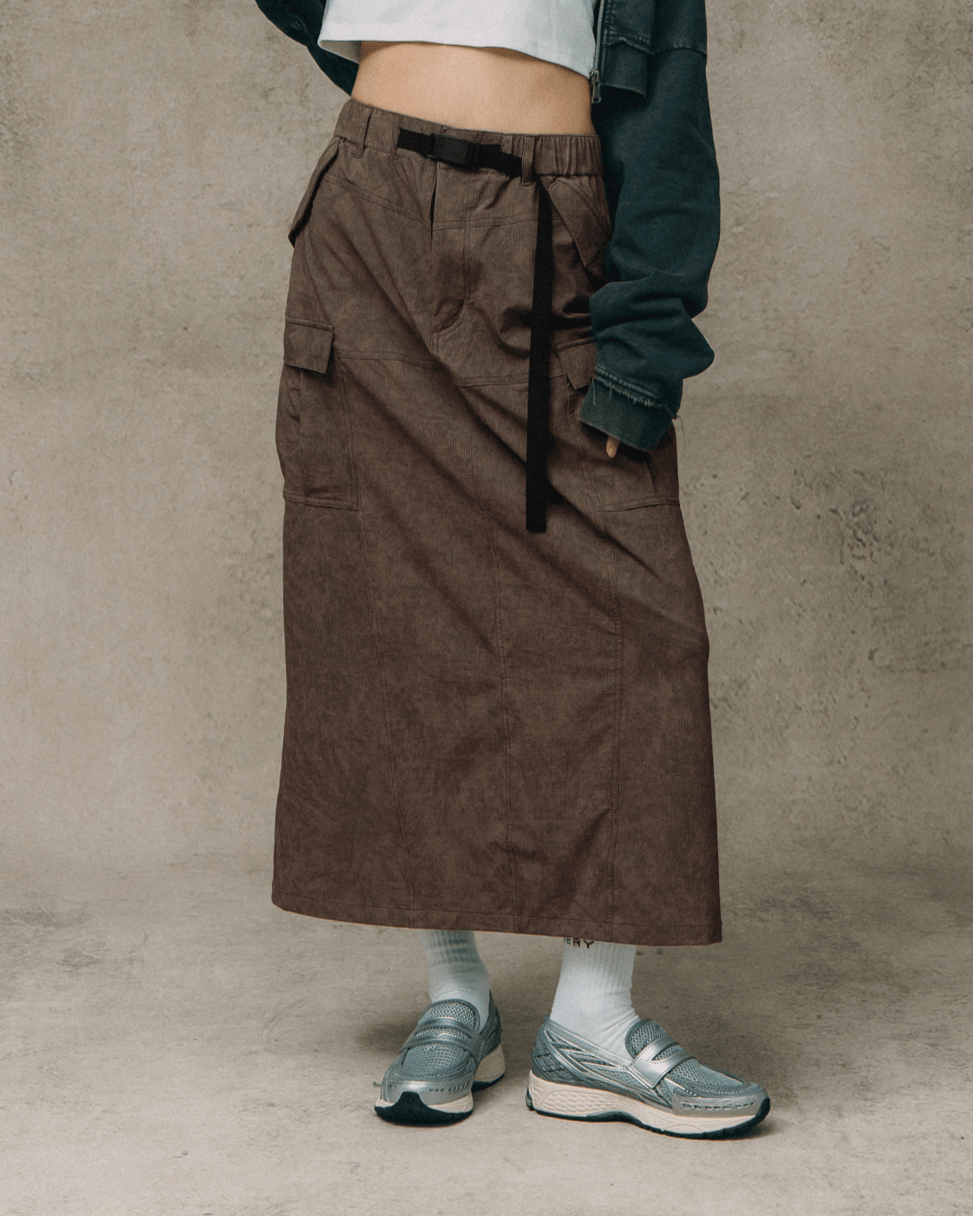 GROCERY NYLON MULTI POCKET CARGO SKIRT/ BROWN - GROGROCERY