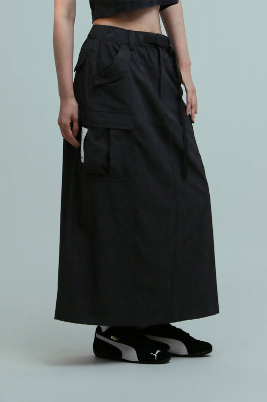 GROCERY NYLON MULTI POCKET CARGO SKIRT/ CHARCOAL - GROGROCERY