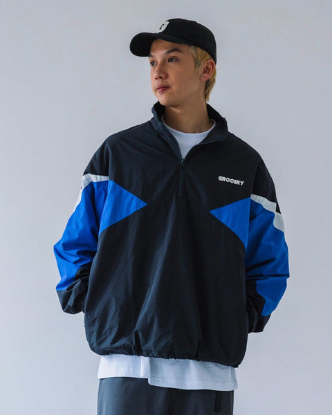 GROCERY NYLON PANEL HALF ZIP WINDBREAKER/ NAVY - GROGROCERY