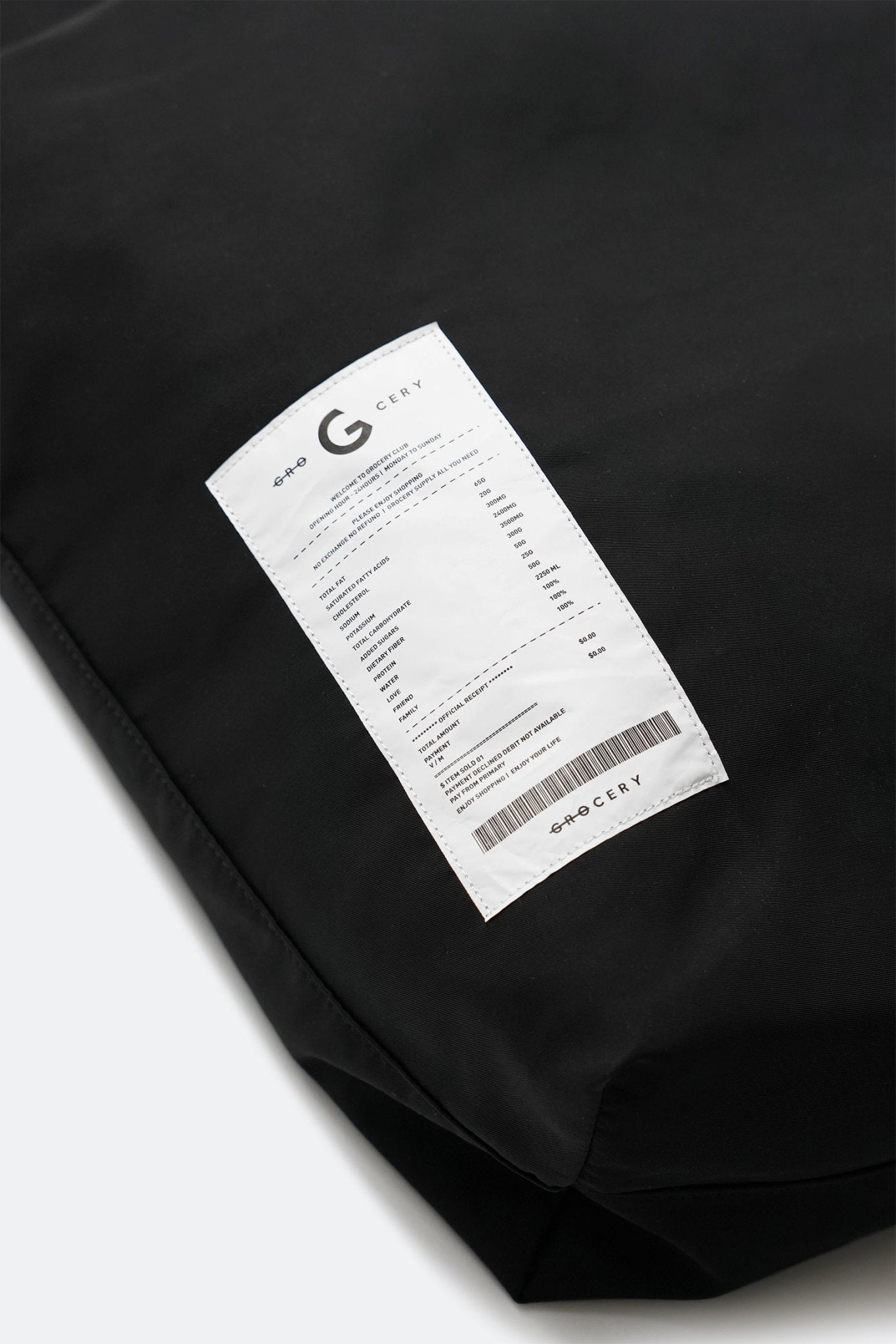 GROCERY NYLON SHOPPING TOTE BAG/ BLACK - GROGROCERY