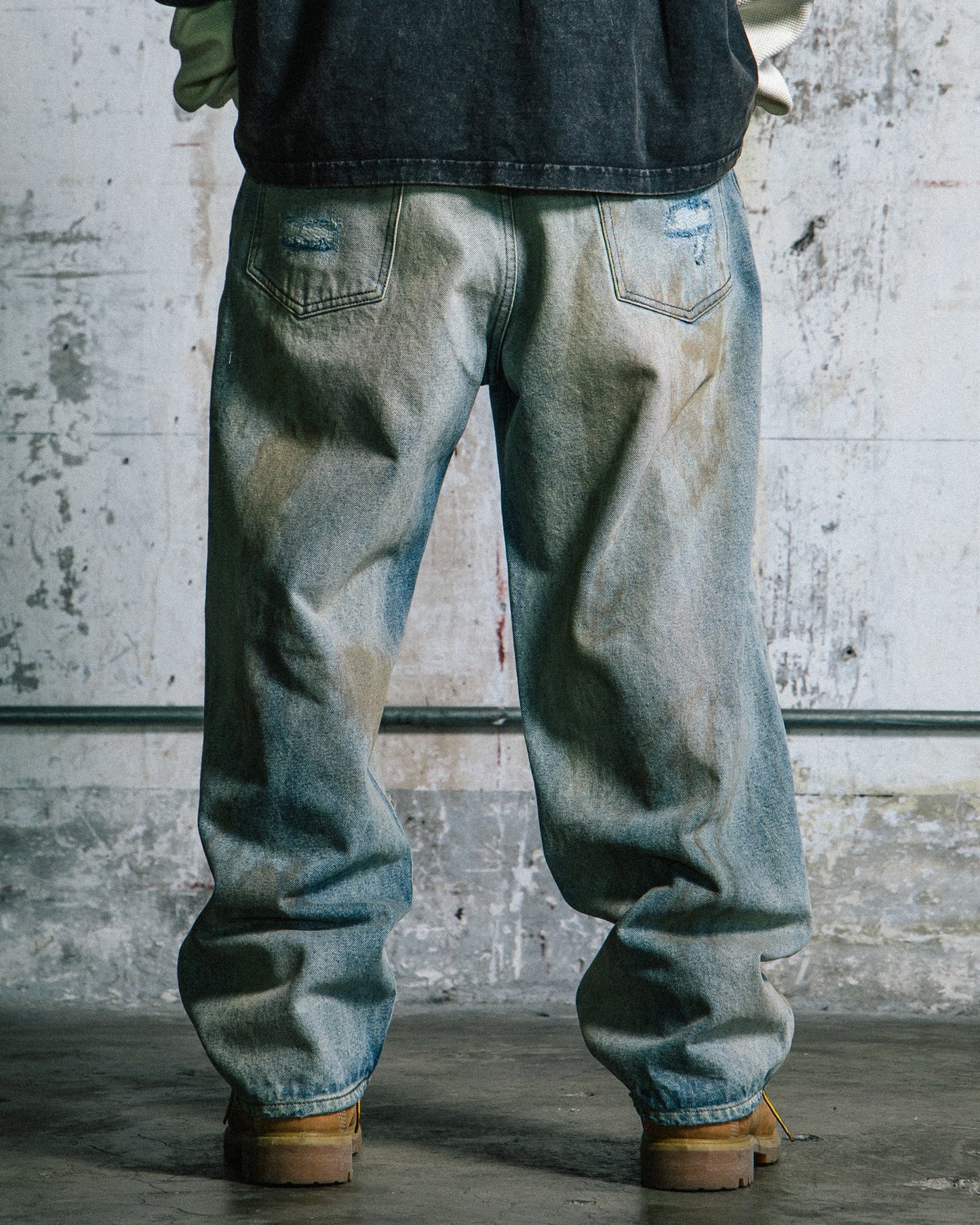 GROCERY PATCH DESTROY DIRTY WASHED BAGGY JEANS/ LIGHT BLUE - GROGROCERY