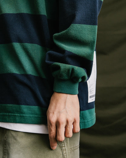 GROCERY PATCH LOGO LONG SLEEVE RUGBY SHIRT/ GREEN & NAVY - GROGROCERY