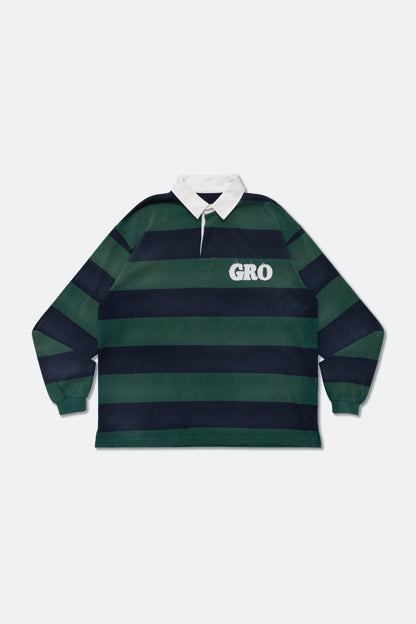 GROCERY PATCH LOGO LONG SLEEVE RUGBY SHIRT/ GREEN & NAVY - GROGROCERY