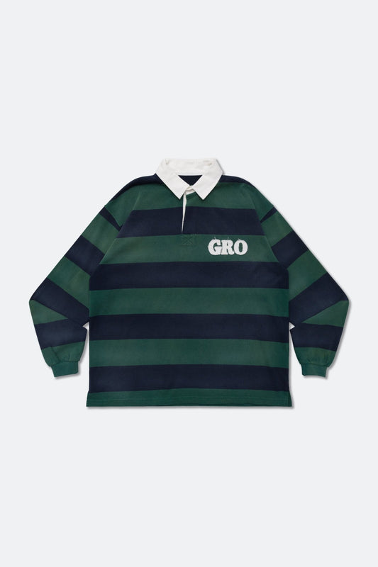 GROCERY PATCH LOGO LONG SLEEVE RUGBY SHIRT/ GREEN & NAVY - GROGROCERY