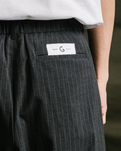 GROCERY PLEATED STRIPE WIDE LEG COMFY PANTS/ DARK GREY - GROGROCERY