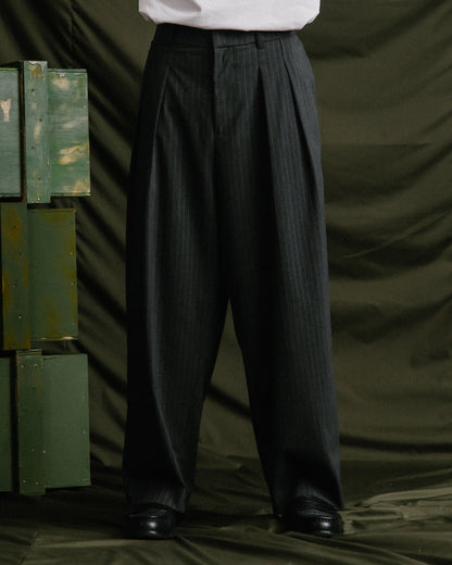 GROCERY PLEATED STRIPE WIDE LEG COMFY PANTS/ DARK GREY - GROGROCERY
