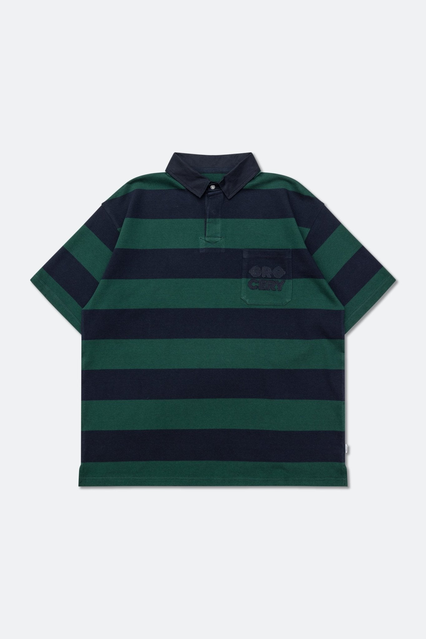 GROCERY PO - 004 EMBROIDERY POCKET STRIPE POLO/ GREEN & NAVY - GROGROCERY